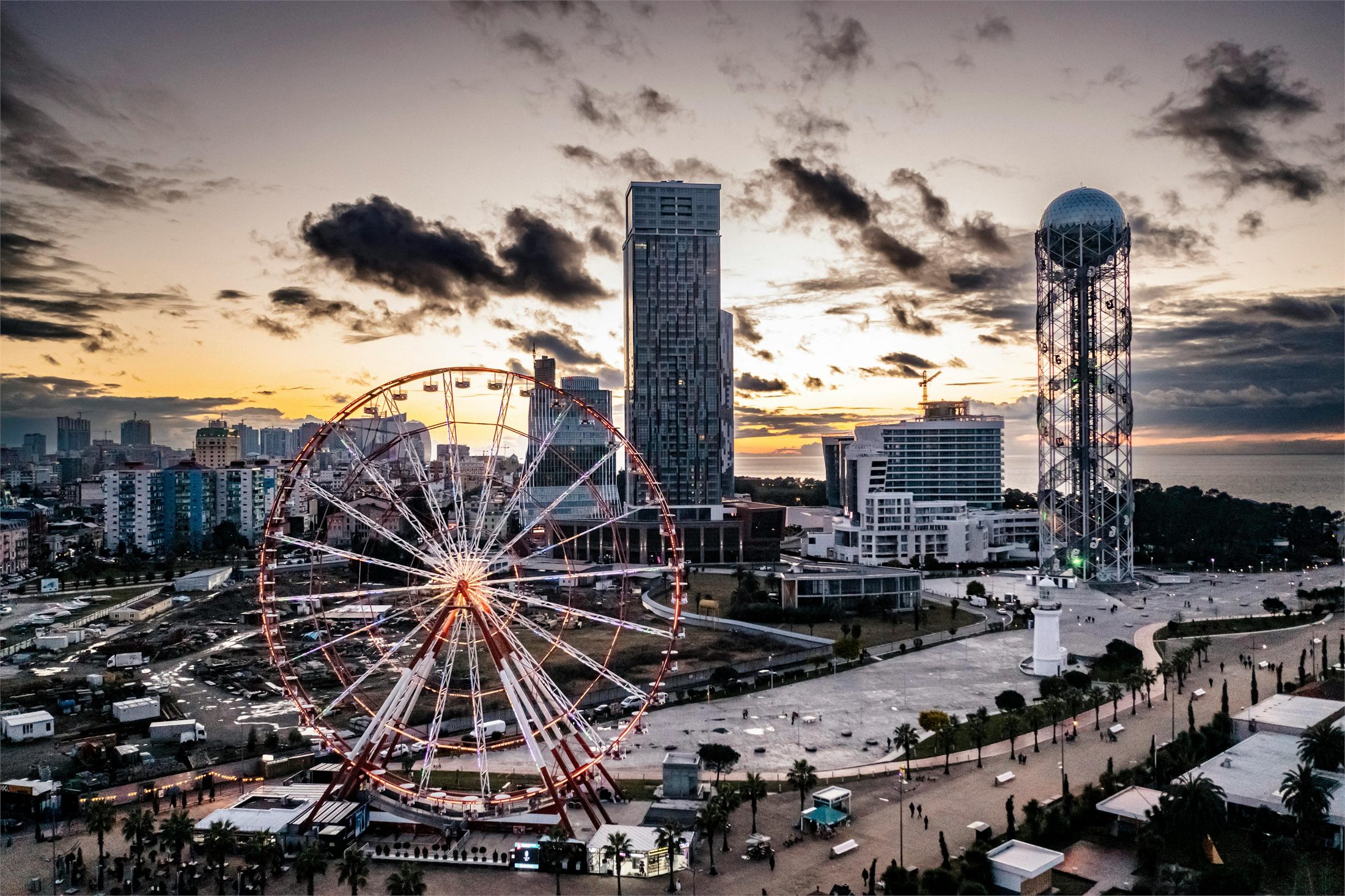 Batumi Ferris wheel and skyline at night