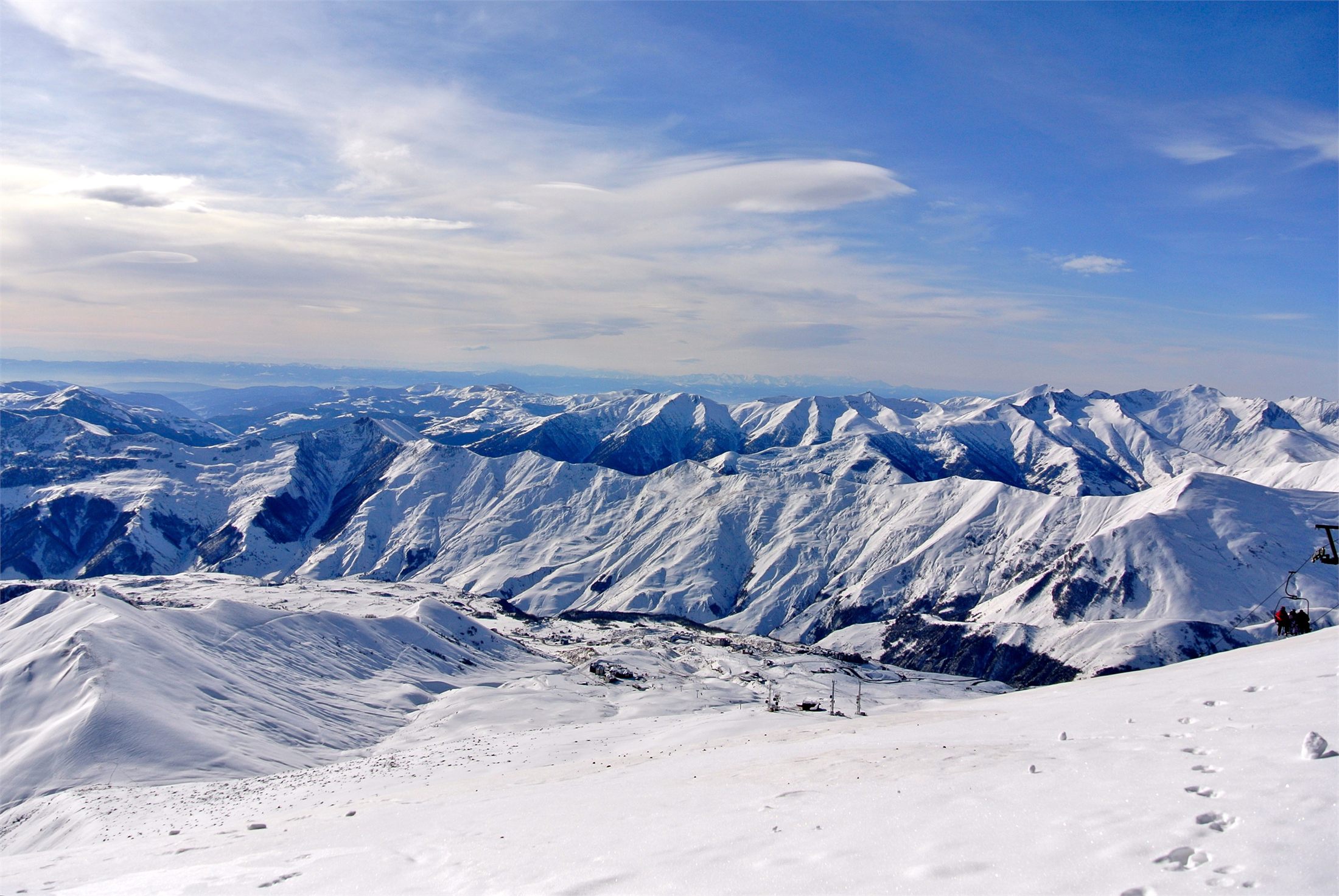 Snow-covered Caucasus mountains above Gudauri