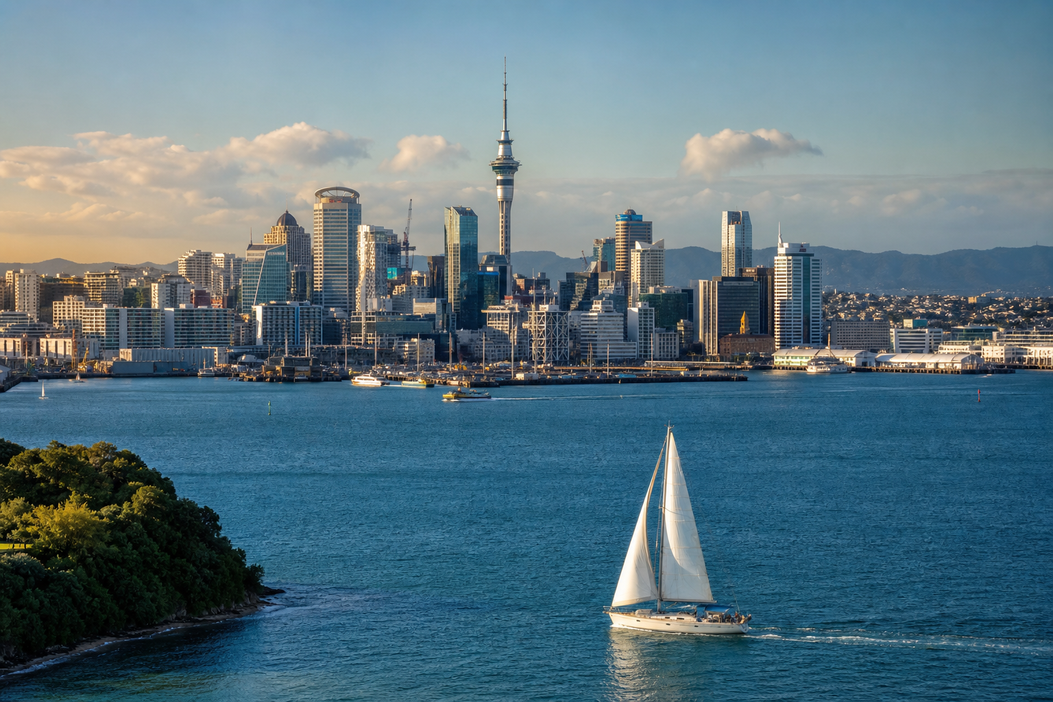 Auckland skyline and Waitemata Harbour in New Zealand
